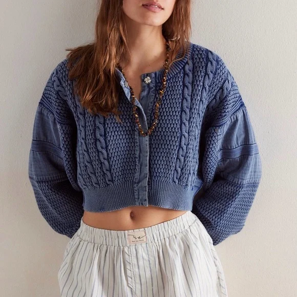 Free People We The Free Heritage Cardigan in Indigo - Picture 1 of 9